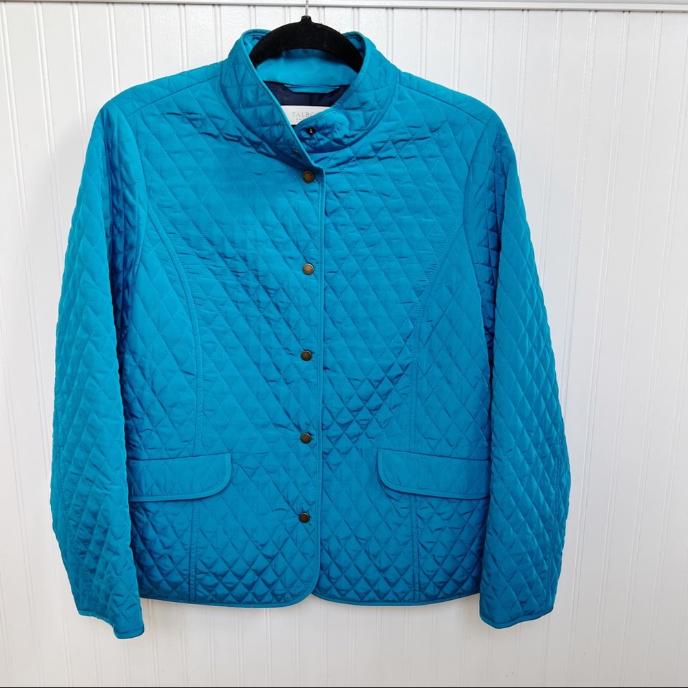 Talbots Turquoise Blue Diamond Quilted Lightweight Snap Button Jacket LP